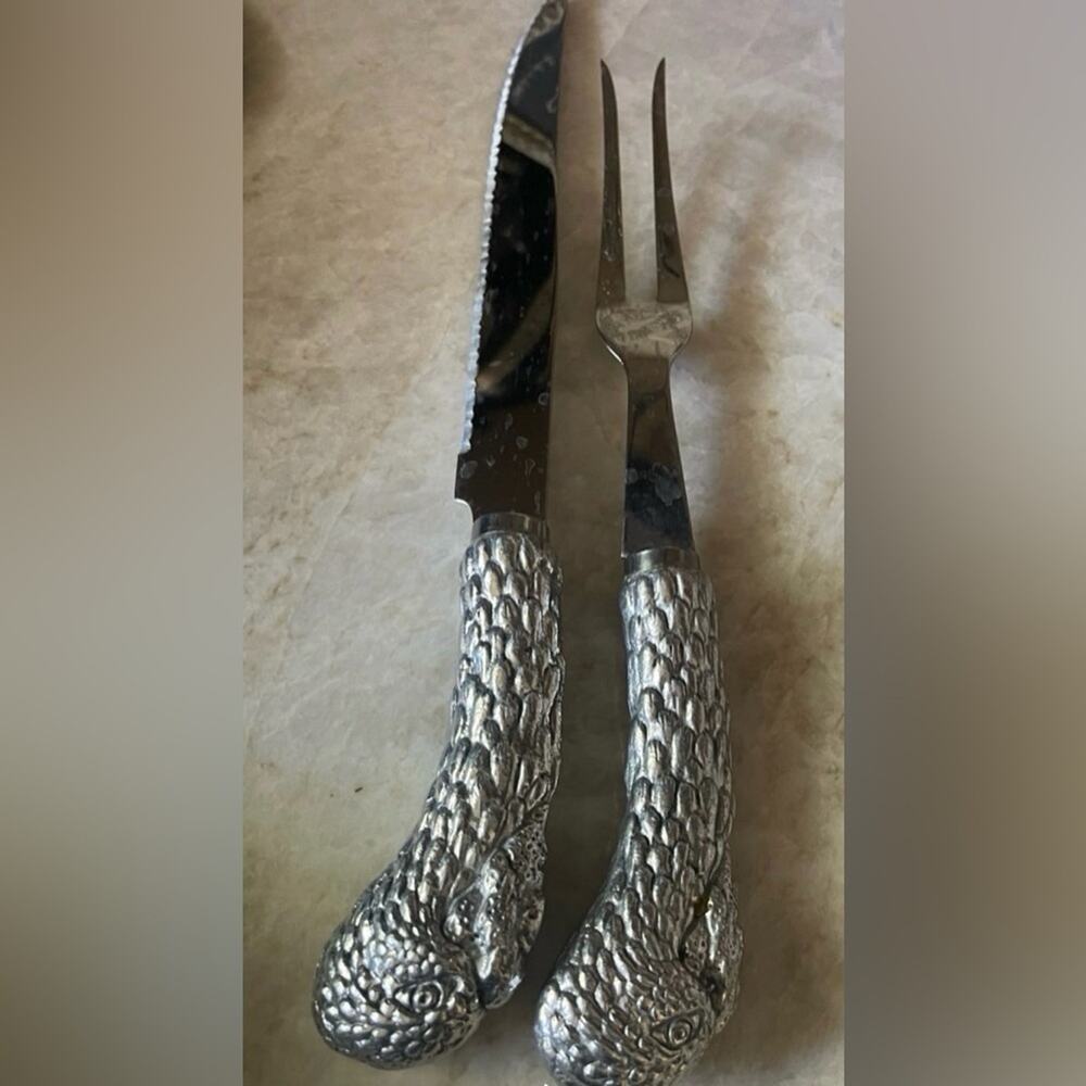 Arthur Court Silver aluminum Turkey Carving Knife and Fork Set